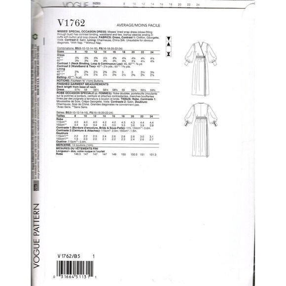 Vogue V1762 Misses 8 to 16 Zandra Rhodes Special Occasion Dress Sewing Pattern - Picture 2 of 2